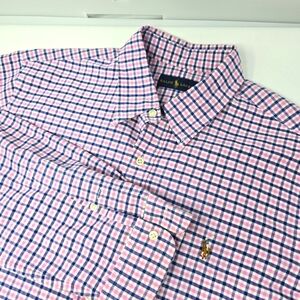 Ralph Lauren Checkered Oxford Chambray Button Down Shirt Men's XL Pink‎ Blue. In